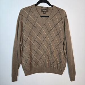 Tasso Elba Argyle Cashmere V-Neck Long Sleeve Sweater Size L